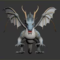 Blue Horned Winged Fantasy Dragon Game and Movie Character with 3D Rendered Claws and Tongue