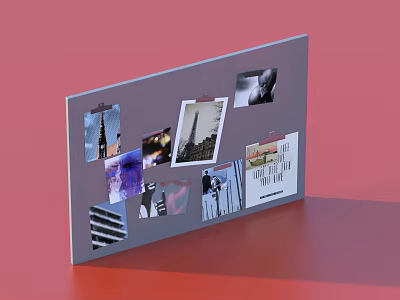 Gray Board With Collage Of Various Photos And Images On Red Background 3d model