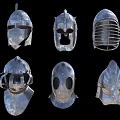 Medieval Metal Helmets With Diverse Historical Armor Designs And Metal Details
