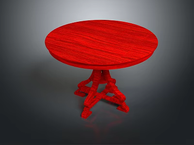 Round Red Dining Table With Wood Grain And Decorative Legs 3d model