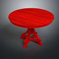 Round Red Dining Table With Wood Grain And Decorative Legs