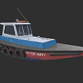 Wooden Boat With Blue White Red Hull Rose Bay Side Tires And Antenna