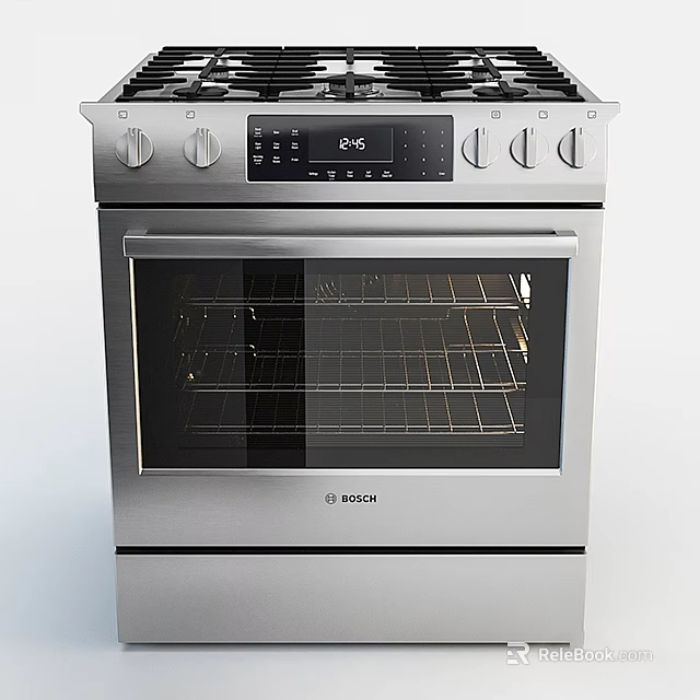 Bosch Stainless Steel Gas Stove And Oven With Control Panel And Glass Door 3d model 