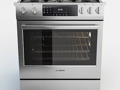 Bosch Stainless Steel Gas Stove And Oven With Control Panel And Glass Door 3d model