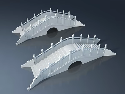 White Arch Bridge Models Featuring Railings Steps And Gray Background Design 3d model