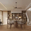 Modern Restaurant Interior With Open Space Wooden Flooring Dining Table Staircase Natural Light