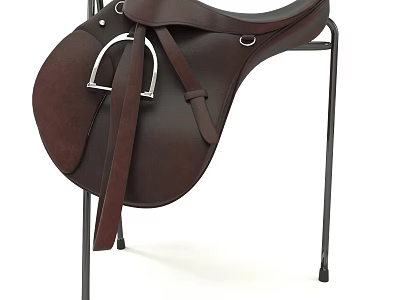 Brown Leather Horse Saddle Sports Equipment On Black Metal Stand 3d model