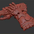 Detailed Mechanical Glove With Metallic Structure Red Gemstones Golden Components And Blue Accents