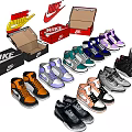 Various Colors And Styles Shoes Displayed With Shoe Boxes And Yellow Logo