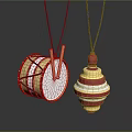 Shiny Colorful Layered Drum And Spherical Pendants With Red Gold Blue Metallic Accents
