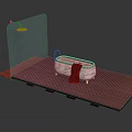 Modern Freestanding Bathtub With Glass Partition On Wooden Platform And Towel