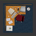 Office Cubicle Furniture Setup With Wooden Desk Red Chair And Filing Cabinet