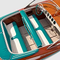 Classic Wooden Yacht With Green Seats And Vintage Steering Wheel Design