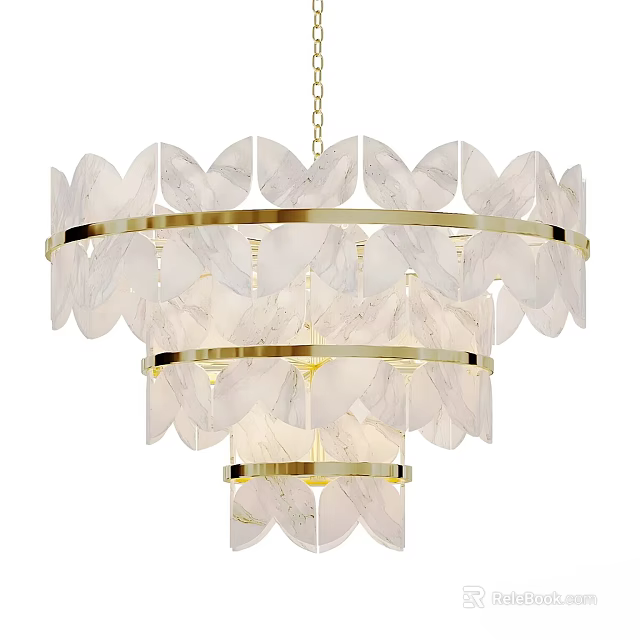 Elegant Modern Petal Shaped Chandelier With Gold Metal Rings And Multiple Layers 3d model 