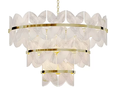 Elegant Modern Petal Shaped Chandelier With Gold Metal Rings And Multiple Layers 3d model