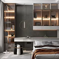 Modern Tatami Bedroom Interior With Built In Bookshelves Ambient Lighting And Decorative Items