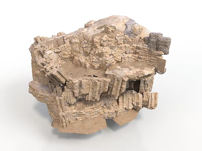 Natural Layered Rock Formation With Textured Surface And Hollow Sections 3d model