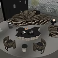 Elegant Modern Sofa And Coffee Table Set With Geometric Pattern Accent Chairs And Floor Lamp 3d model
