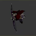 Blue Skinned Fantasy Character With Purple Gold Armor Red Cape Horns Standing Pose