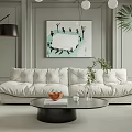 Modern Living Room Interior With White Sofa Round Glass Coffee Table And Decorative Painting