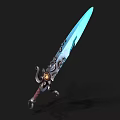 Fantasy Decorative Sword With Blue Glowing Blade Ornate Hilt And Intricate Patterns Design