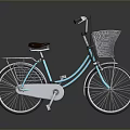 Stylish Light Blue Bicycle Featuring Wire Basket And Brown Seat Classic Design