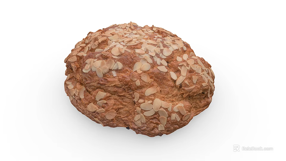 Delicious Homemade Round Bread Topped With Fresh Crunchy Almond Slices 3d model 