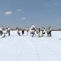 Group of People Skateboarding Standing And Talking On White Plaza Under Blue Sky