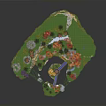 Miniature Landscape Model With Colorful Trees Hills Small Bridge And Green Grass
