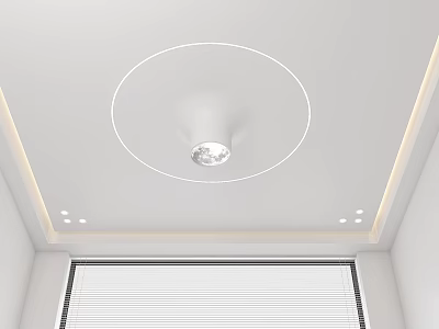 Modern Interior Ceiling Design With Round Central Light Perimeter LED Strip And Recessed Lights 3d model