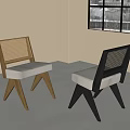 Modern Minimalist Dining Chairs With Rattan Back And Grey Upholstered Seat In Light Room