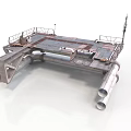 Industrial Platform Equipment With Metal Railings Pipes And Mechanical Structure