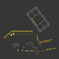 Outdoor Fitness Sports Area With Yellow Climbing Frames Parallel Bars Tennis Court And People Exercising