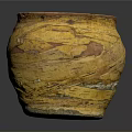 Hand Carved Yellow Brown Pottery Vase With Textured Surface And Artisan Details