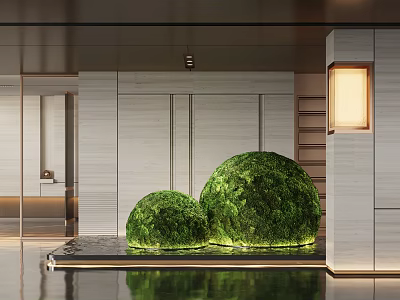 Illuminated Double Moss Balls As Modern Garden Decor With Water Reflection 3d model