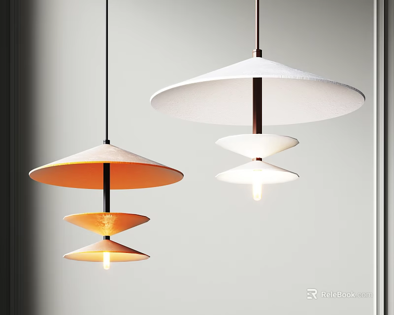 Multi Layer Pendant Lights With Modern Orange And White Hanging Design For Interior 3d model 