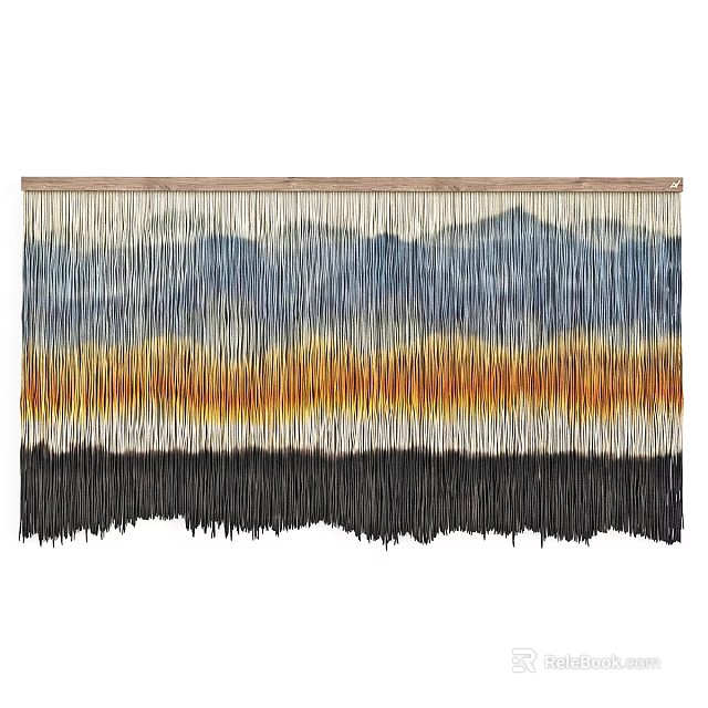 Modern Woven Curtain With Blue Yellow Orange Black Gradient And Tassel Hem 3d model 