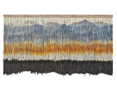 Modern Woven Curtain With Blue Yellow Orange Black Gradient And Tassel Hem 3d model