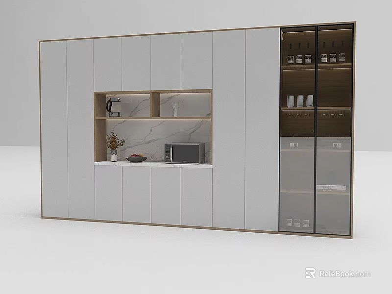 Modern White Wine Cabinet With Glass Door And Interior Storage Shelves For Bottles 3d model 
