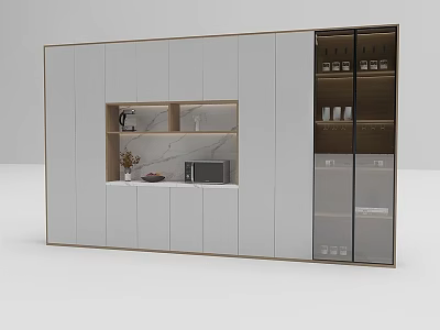 Modern White Wine Cabinet With Glass Door And Interior Storage Shelves For Bottles 3d model