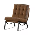 Modern Brown Leather Single Sofa With Button Tufted Backrest And Metal Legs