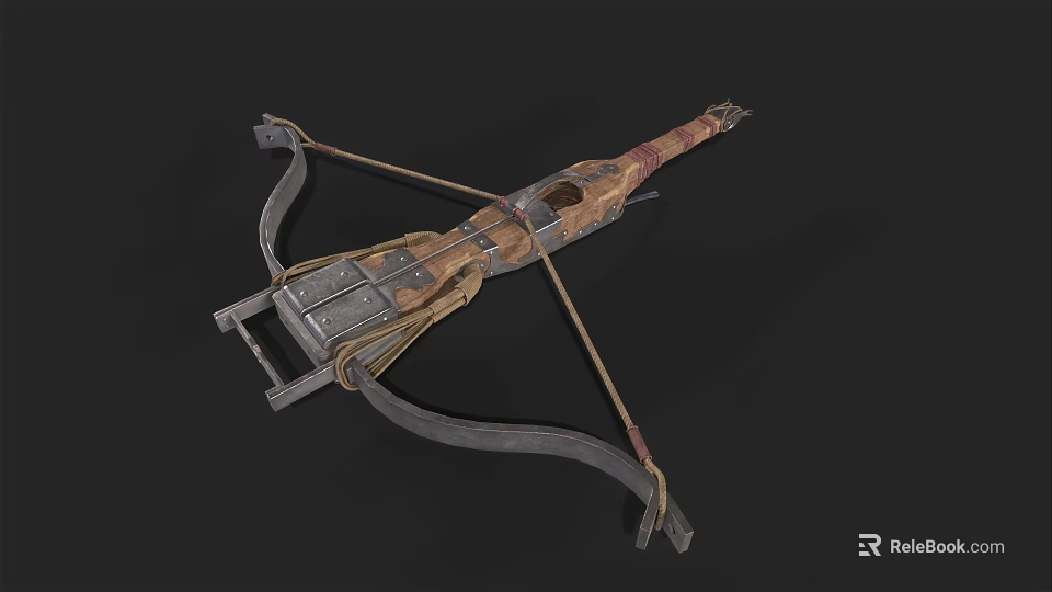 Medieval Vintage Crossbow Weapon With Wooden Metal Structure And Mechanical Parts 3d model 