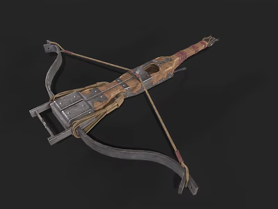 Medieval Vintage Crossbow Weapon With Wooden Metal Structure And Mechanical Parts 3d model