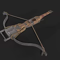 Medieval Vintage Crossbow Weapon With Wooden Metal Structure And Mechanical Parts