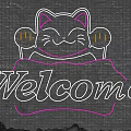 Pink And White Neon Decorative Light With Lucky Cat And Welcome Text Design