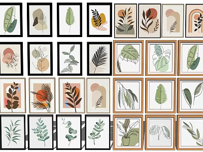 Modern Botanical Plant Art Collection With Various Leaf Prints And Frames 3d model
