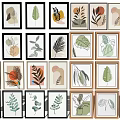 Modern Botanical Plant Art Collection With Various Leaf Prints And Frames 3d model
