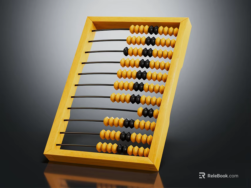 Yellow Frame Abacus as Practical Daily Necessity With Black Rods And Colorful Beads 3d model 
