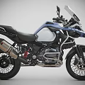 Blue BMW Adventure Touring Motorcycle With Windshield Black Seat And Luggage Rack
