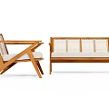 Modern Wooden Sofa and Armchair Set with Beige Cushions Geometric Legs Minimalist Design